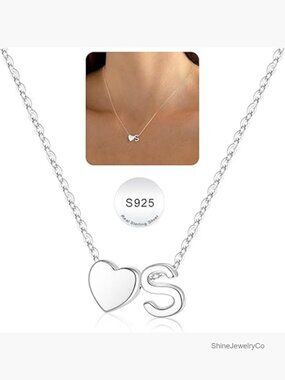 Dainty S925 Sterling Silver Tiny Heart Initial A-Z Necklace